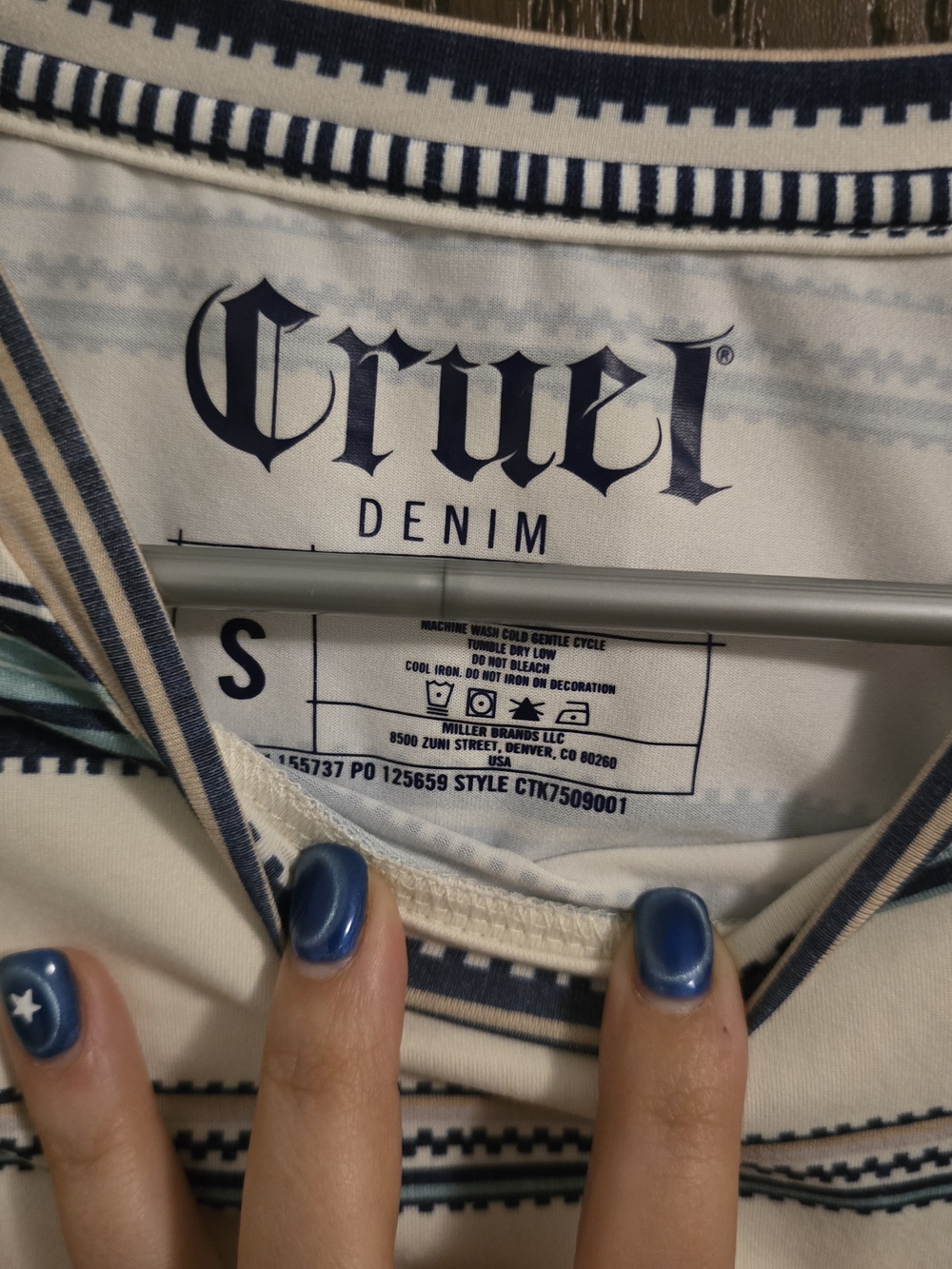 Cream Striped Puff-Sleeve Tee with Blue and Tan Stripes - Picture 3 of 4
